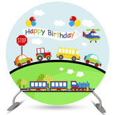 Transport coloré joyeux anniversaire cercle toile de fond